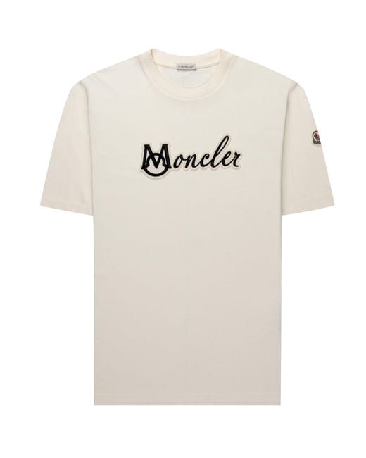 Moncler Natural Embroidered Varsity Logo T-Shirt for men