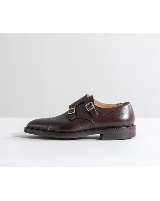 Crockett and Jones 'harrogate' Country Calf Grain Double Monk Shoes Dark Brown for men