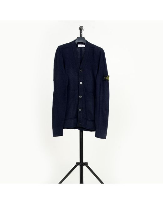 Stone Island Blue Re-pockets Full Button Cardigan Navy for men