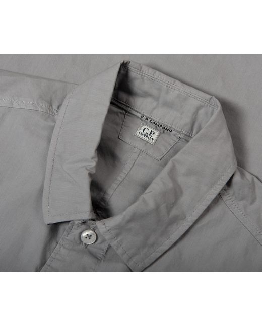 C P Company Gray Embroidered Logo Utility Ss Shirt Grey for men