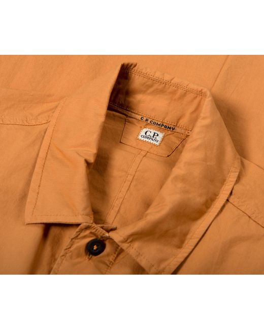 C P Company Brown Embroidered Logo Utility Ss Shirt Orange for men