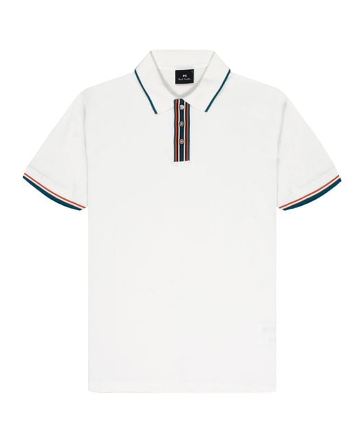 Paul Smith White Ps Contrast Placket Stripe Polo for men