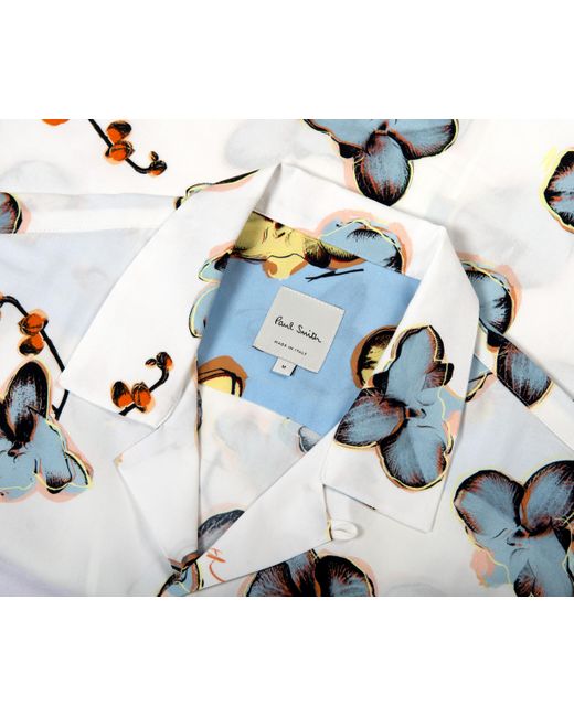 PS by Paul Smith Orchid Printed Ss Shirt White/ Blue for men