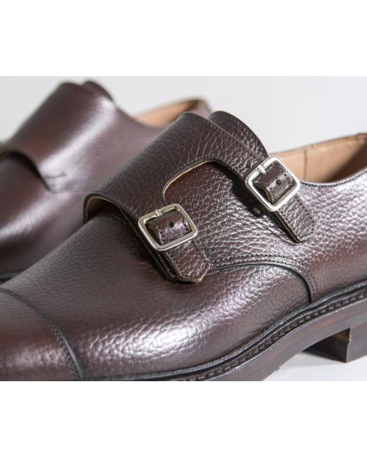 Crockett & Jones Leather 'harrogate' Country Calf Grain Double Monk Shoes  Dark Brown for Men | Lyst