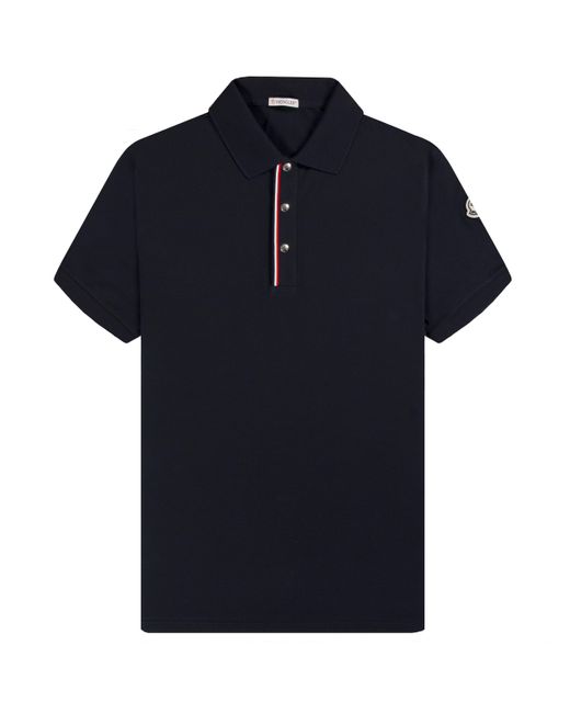 Moncler Blue Ss Placket Piping Polo Navy for men