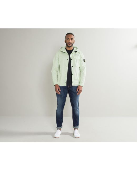 Stone Island 'old Effect' Hooded Shacket Mint Green for men