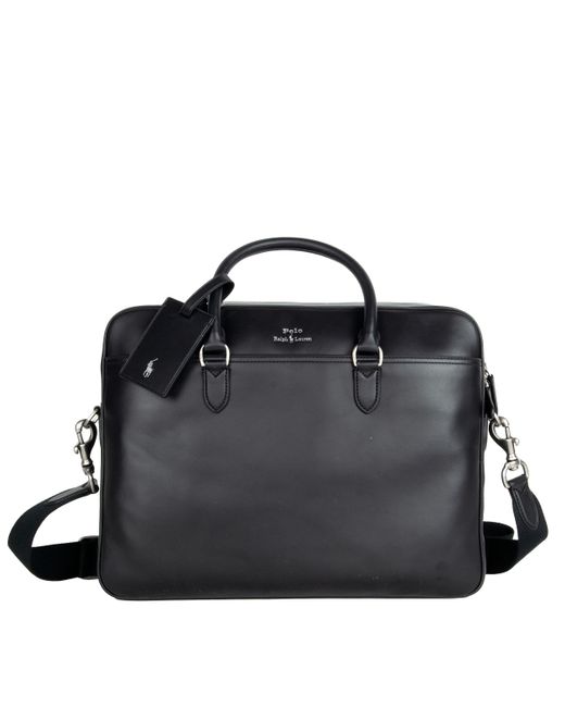 Polo Ralph Lauren Black Leather Briefcase Bag for men