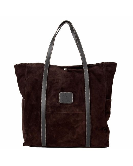 Pockets Calabrese Shopping Suede Tote Bag Chocolate Brown for men