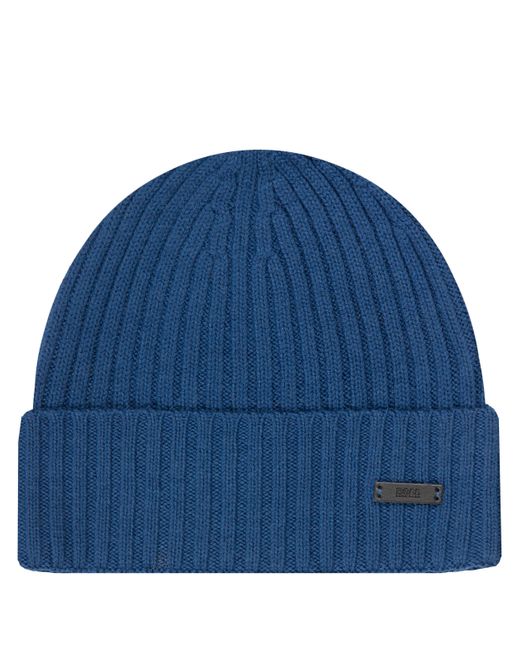 Boss Blue Fati_M Classic Ribbed Beanie Hat for men