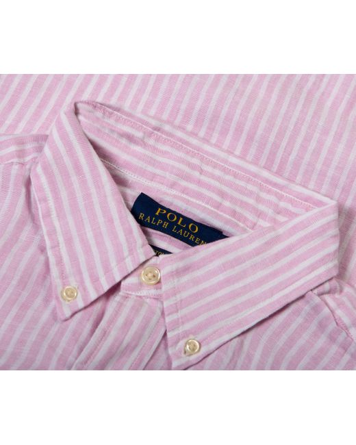 Polo Ralph Lauren Purple Custom Fit Striped Linen Shirt for men