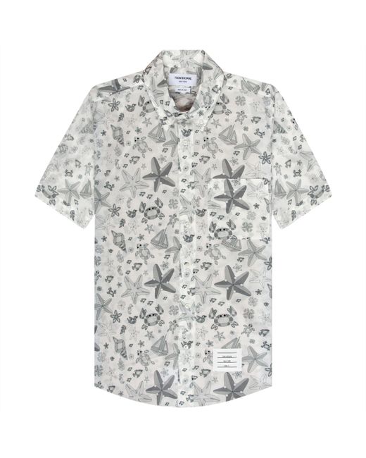 Thom Browne Gray All Over Sealife Gem Printed Shirt White/ Grey for men