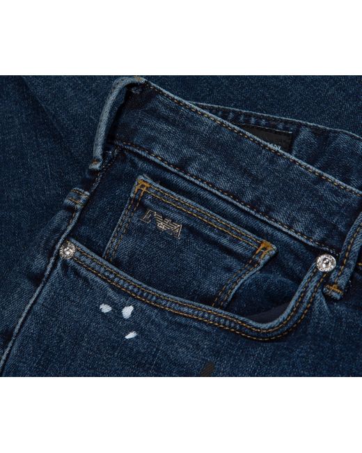 Emporio Armani Blue J06 Paint Splattered Jeans for men