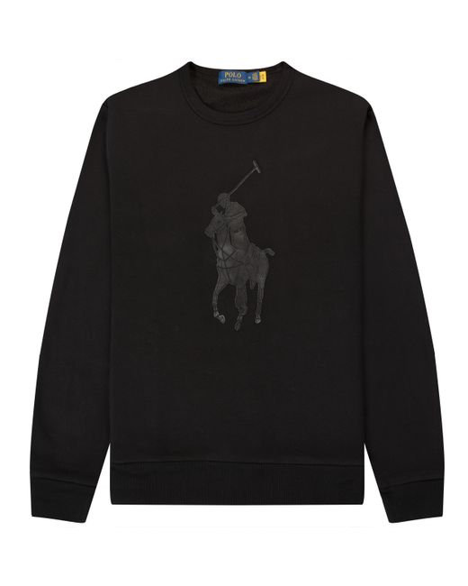 Polo Ralph Lauren Leather Pony Logo Crewneck Sweatshirt Black for men