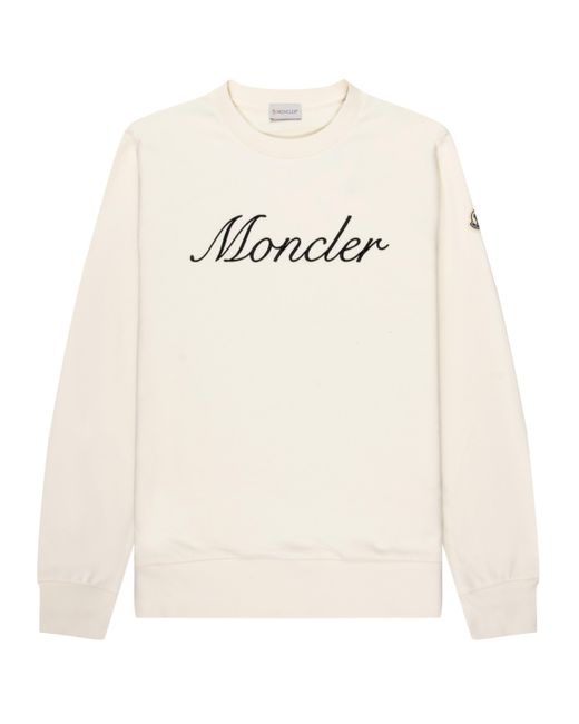 Moncler White Embroidered Logo Sweatshirt for men