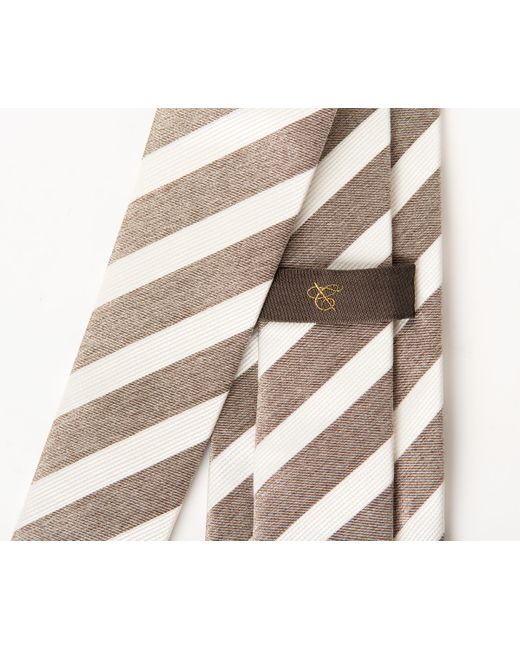 Canali Multicolor College Stripe Silk Tie Taupe/white for men