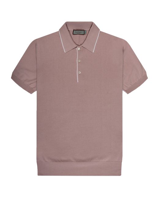 Canali Purple Cotton Polo With Piping Pink for men