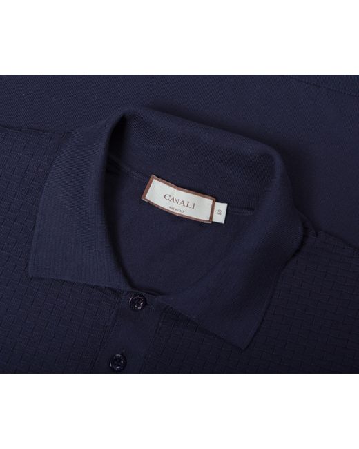 Canali Blue Textured Knitted Polo Navy for men