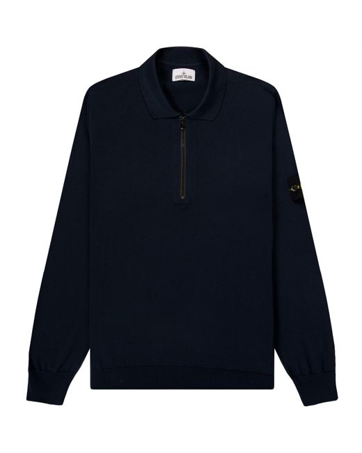 Stone Island Blue 1/4 Zip Knitted Ls Polo Navy for men