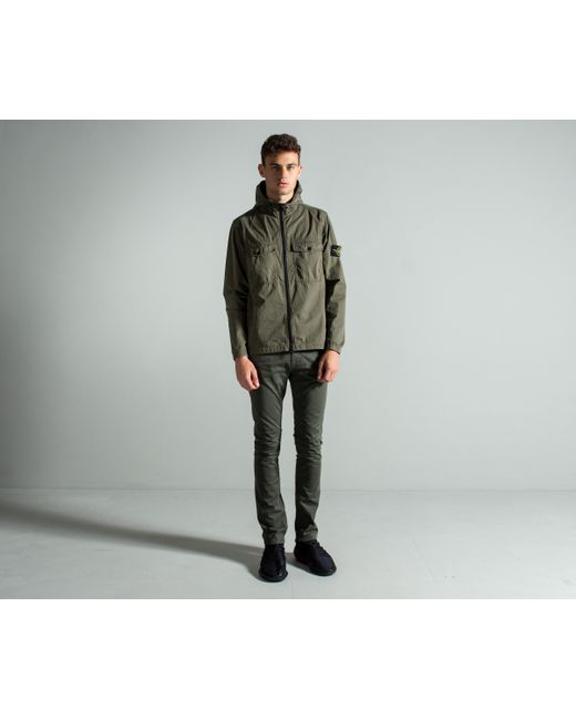 Stone Island 'old Effect' Hooded Overshirt Military Green for Men | Lyst UK
