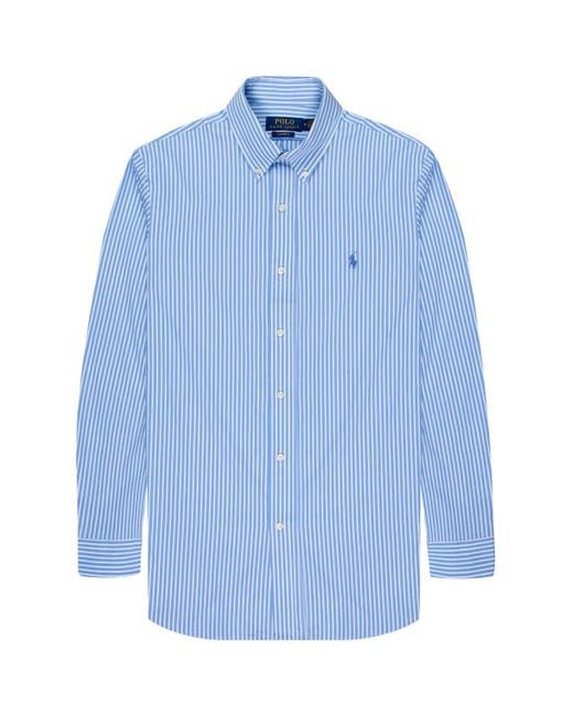 Polo Ralph Lauren Blue Custom Fit Stripe Stretch Poplin Shirt for men