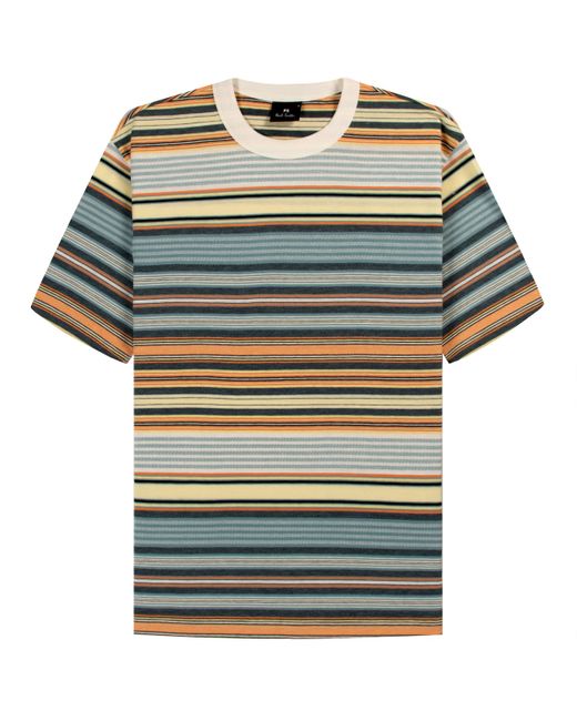 Paul Smith Multicolor Multi Stripe Ss T-shirt Blue/orange/yellow for men