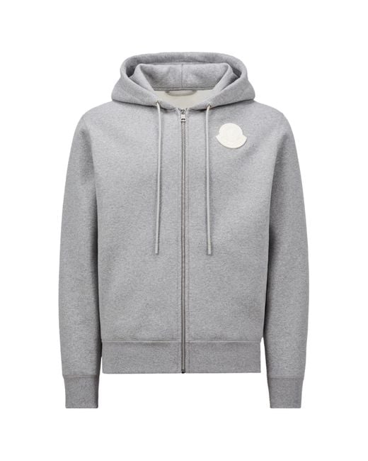 Moncler Gray Rubber Logo Patch Full Zip-Up Hoodie for men