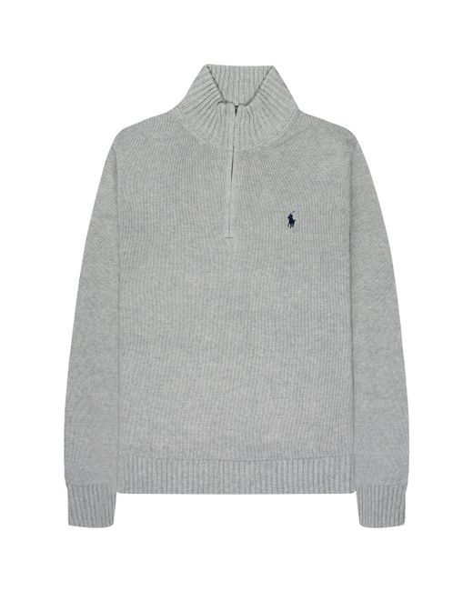 Polo Ralph Lauren Gray Ribbed Chunky 1/4 Zip Knit for men