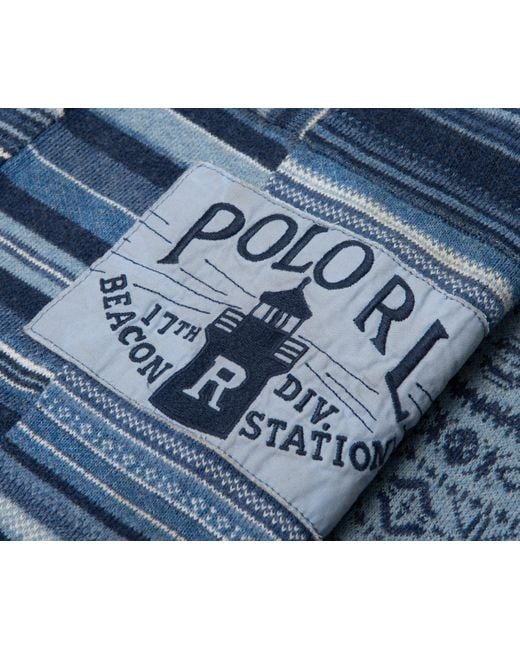 Polo Ralph Lauren Blue Patchwork Cotton Shawl Cardigan for men
