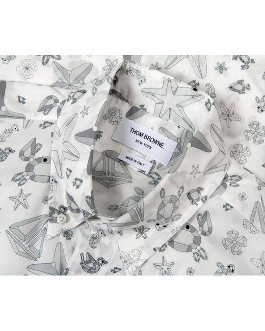Thom Browne Gray All Over Sealife Gem Printed Shirt White/ Grey for men