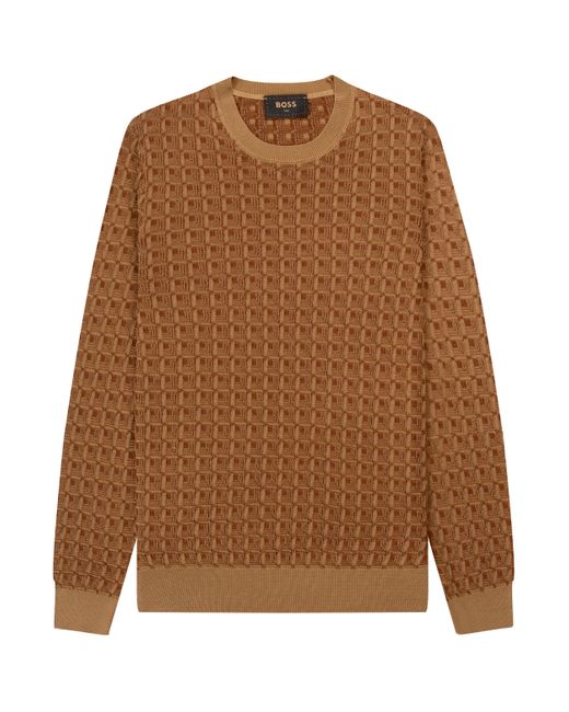Boss Brown Hugo L-puro Geometric Structure Silk Sweater Medium Beige for men