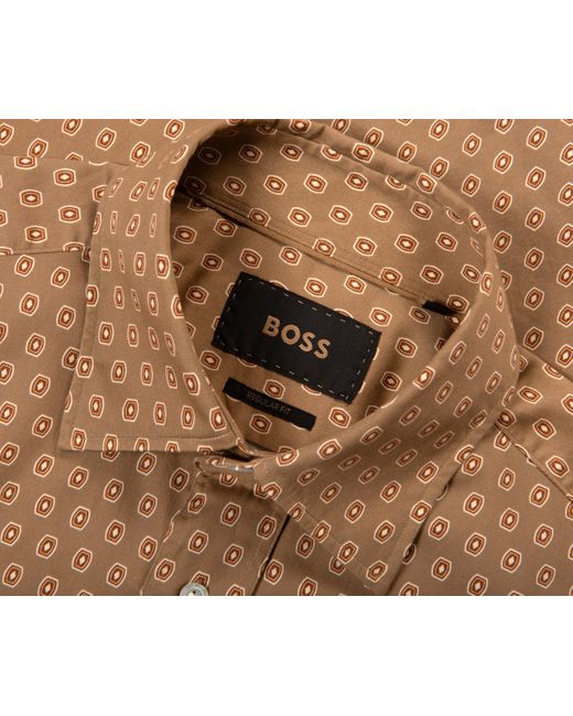 Boss Brown L-jim-kent Madallion Patterned Shirt Beige for men