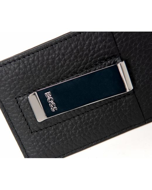 Boss Crosstown Leather Card Wallet With Detachable Money Clip Black for men