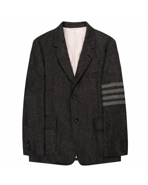 Thom Browne Black Donegal Tweed 4-bar Blazer Charcoal Grey for men