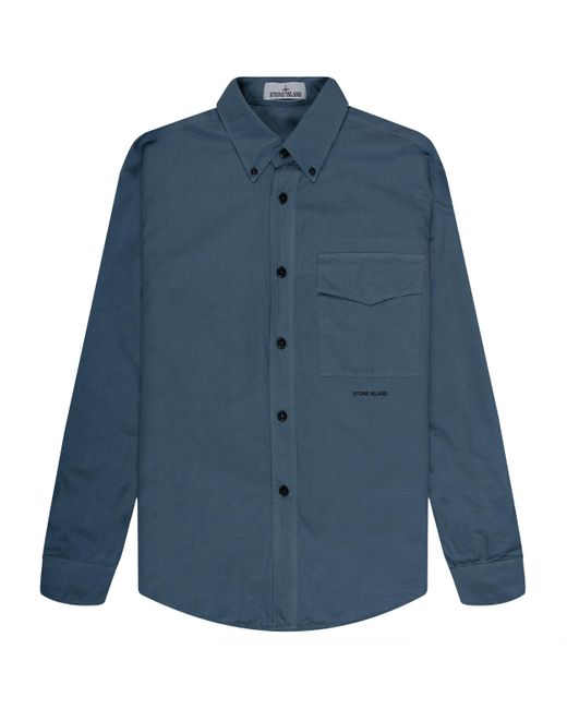 Stone Island Ls Cotton Linen Shirt Blue for men
