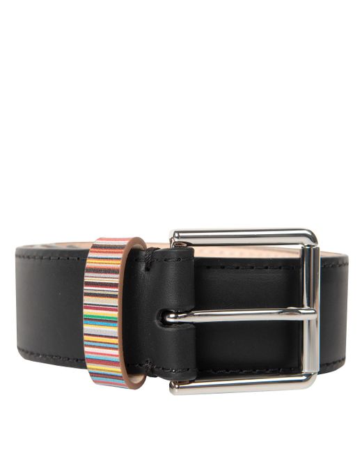 Paul Smith Signature Stripe Keeper Leather Belt Black for men