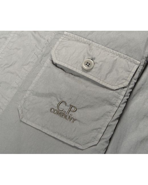 C P Company Gray Chrome Embroidered Logo Full Button Overshirt Drizzle Grey for men