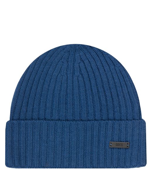 Boss Hugo Fati_m Classic Ribbed Beanie Hat Blue for men