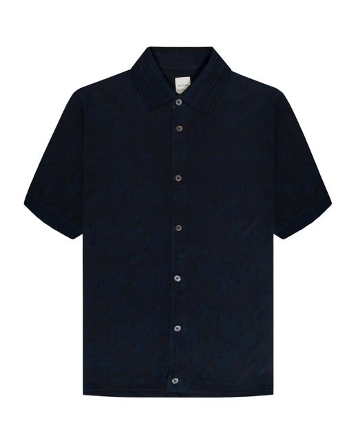 Paul Smith Blue Floral Jacquard Full Button Ss Polo Dark Navy for men