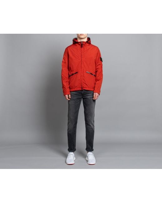 Stone Island Red Garment Dyed Crinkle Reps Ny Hooded Jacket Mattone for men