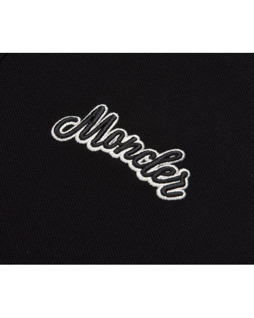 Moncler Black Embroidered Varsity Logo Polo for men