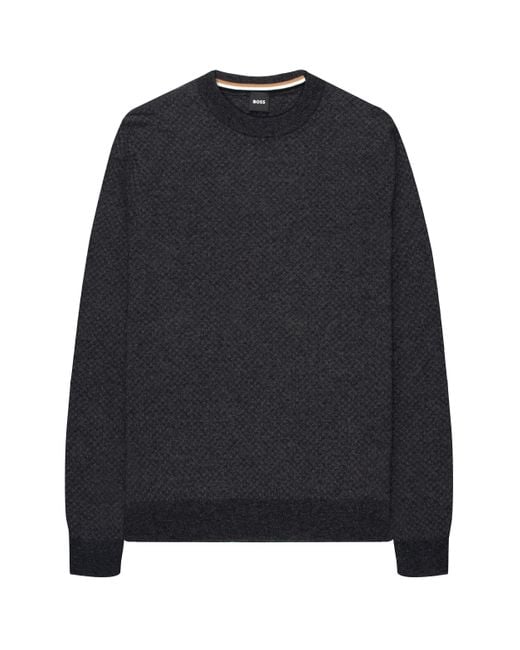 Boss Black H-eltoro Textured Crew Neck Knitwear Dark Grey for men