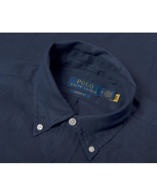 Polo Ralph Lauren Blue Custom Fit Linen Shirt Navy for men