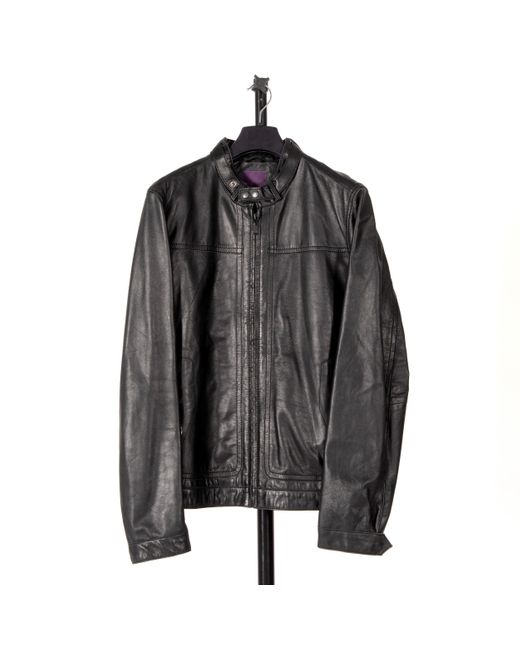 Pockets Re- Ted Baker Leather Bomber Jacket Black for men