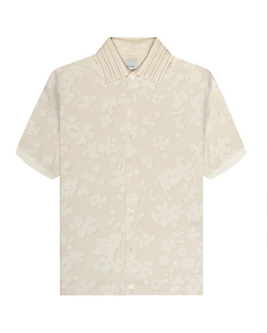 Paul Smith Natural Floral Jacquard Full Button Ss Polo Cream for men