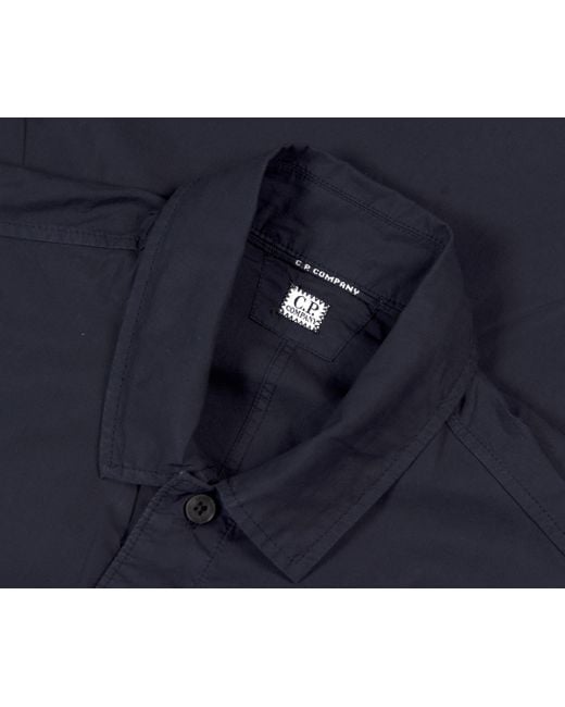 C P Company Blue Embroidered Logo Utility Ss Shirt Navy for men