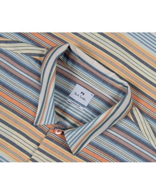 Paul Smith Blue Ss Casual Striped Shirt Multi for men
