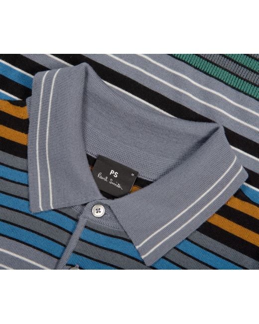 Paul Smith Blue Striped Knitted Polo Smoke for men