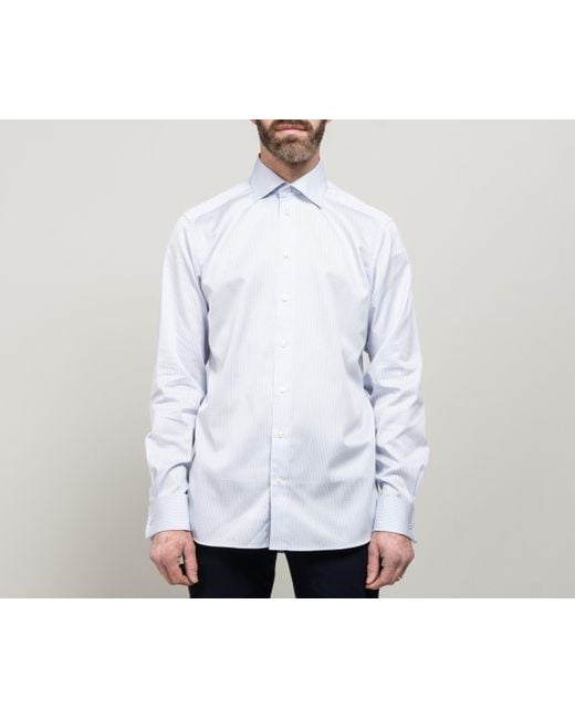 Eton of Sweden White Contemporary Fit Double Cuff Check Shirt Blue for men