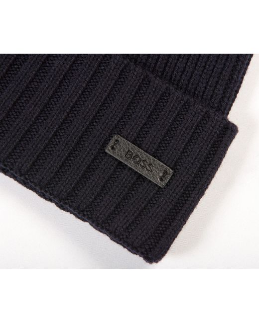 Boss Black Fati Ribbed Beanie Hat for men