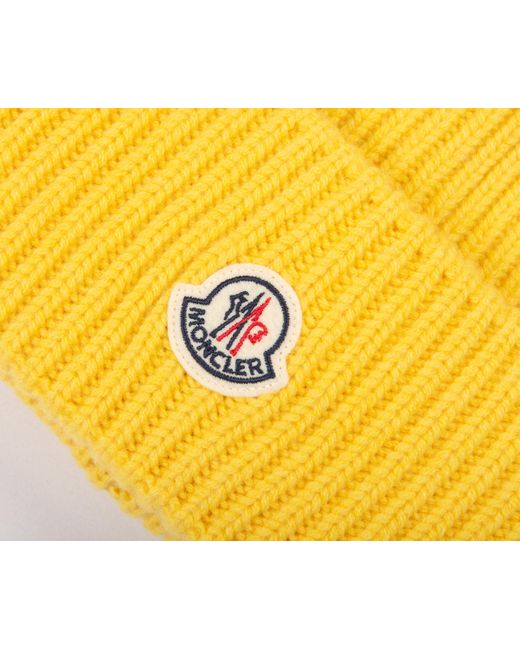 Moncler Cashmere Blend Classic Logo Beanie Yellow for men